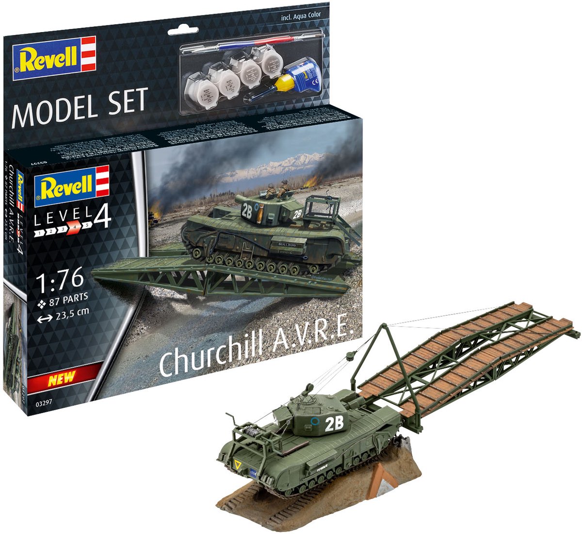   Modelbouwpakket Militaire voertuigen - 63297 A22 Churchill A.V.R.E. - WWII Britse Gevechtstechnische Tank - Model Set Plastic - 1:76 -