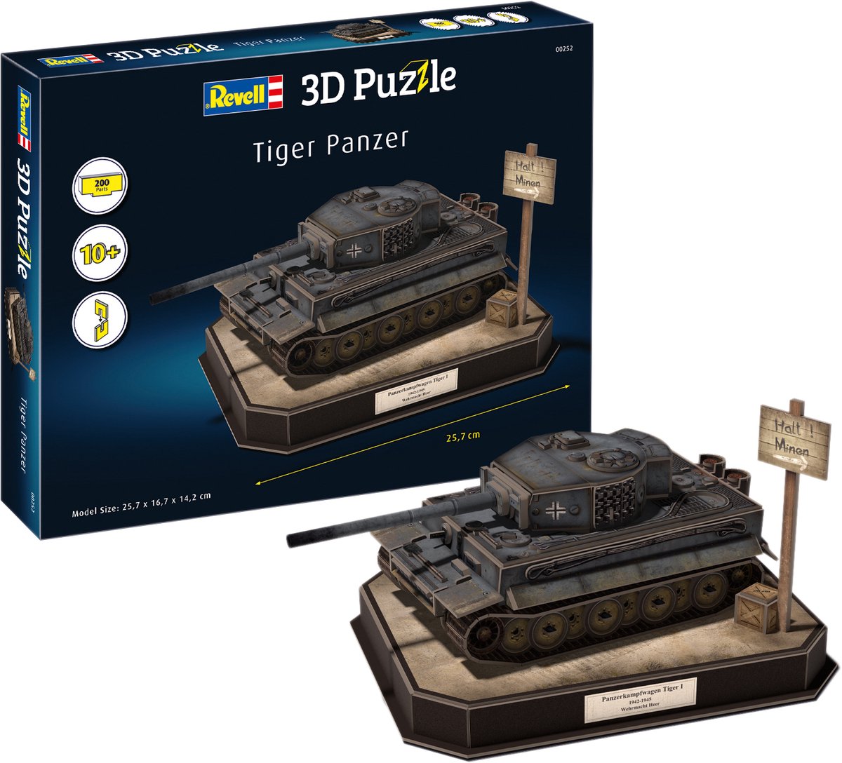   Puzzel - 00252 Tiger I - Duitse Panzer Tank - 200 Stukjes - 25,7cm 3D Puzzel