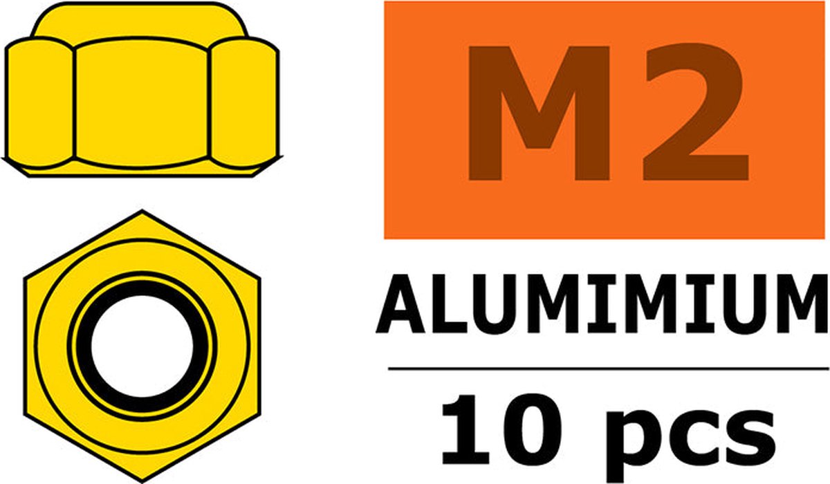 Revtec - Aluminium zelfborgende zeskantmoer - M2 - Goud - 10 st