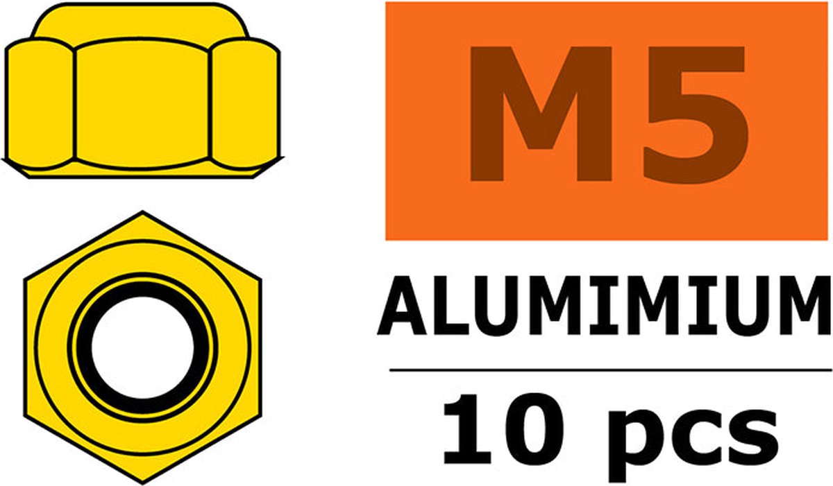 Revtec - Aluminium zelfborgende zeskantmoer - M5 - Goud - 10 st