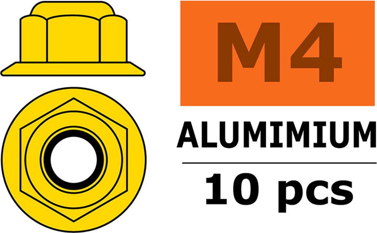 Revtec - Aluminium zelfborgende zeskantmoer met flens - M4 - Goud - 10 st