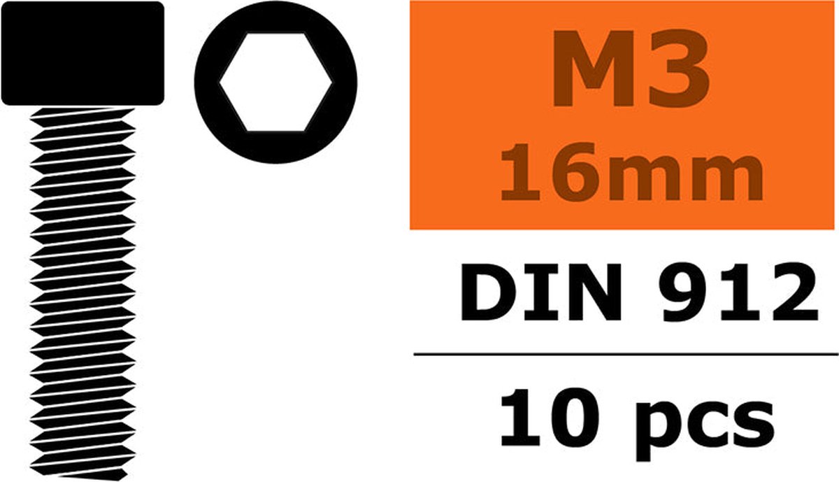 Revtec - Cilinderkopschroef - Binnenzeskant - M3X16 - Staal - 10 st