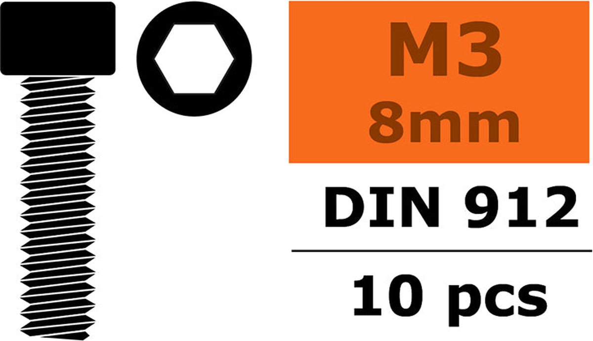 Revtec - Cilinderkopschroef - Binnenzeskant - M3X8 - Staal - 10 st