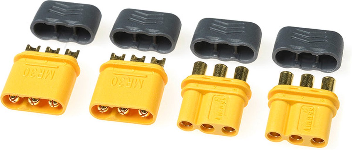 Revtec - Connector - MR-30 3-Polig - w/ Cap - Goud contacten - Man. + Vrouw. - 2 paar