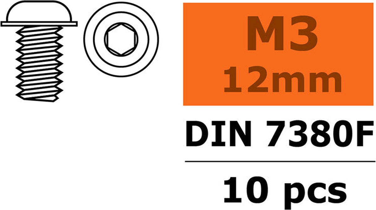 Revtec - Laagbolkopflensschroef - Binnenzeskant - M3X12 - Staal - 10 st