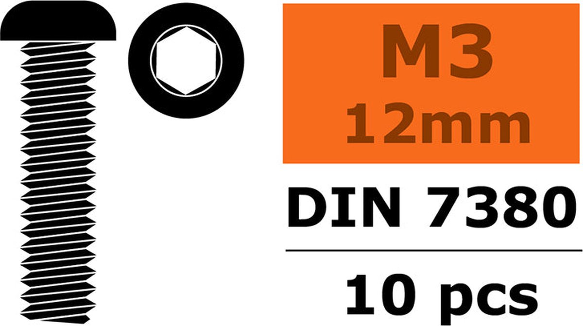 Revtec - Laagbolkopschroef - Binnenzeskant - M3X12- Staal - 10 st