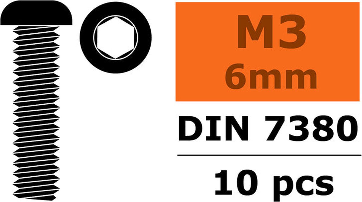 Revtec - Laagbolkopschroef - Binnenzeskant - M3X6- Staal - 10 st