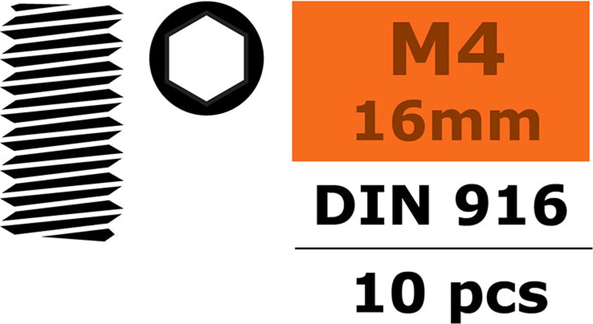 Revtec - Stelschroef - Binnenzeskant - M4X16 - Staal - 10 st