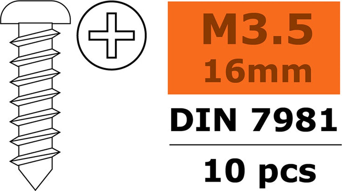 Revtec - Zelftappende cilinderkopschroef - 3,5X16mm - Gegalvaniseerd staal - 10 st