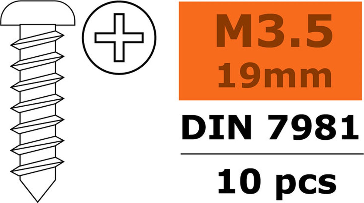 Revtec - Zelftappende cilinderkopschroef - 3,5X19mm - Gegalvaniseerd staal - 10 st