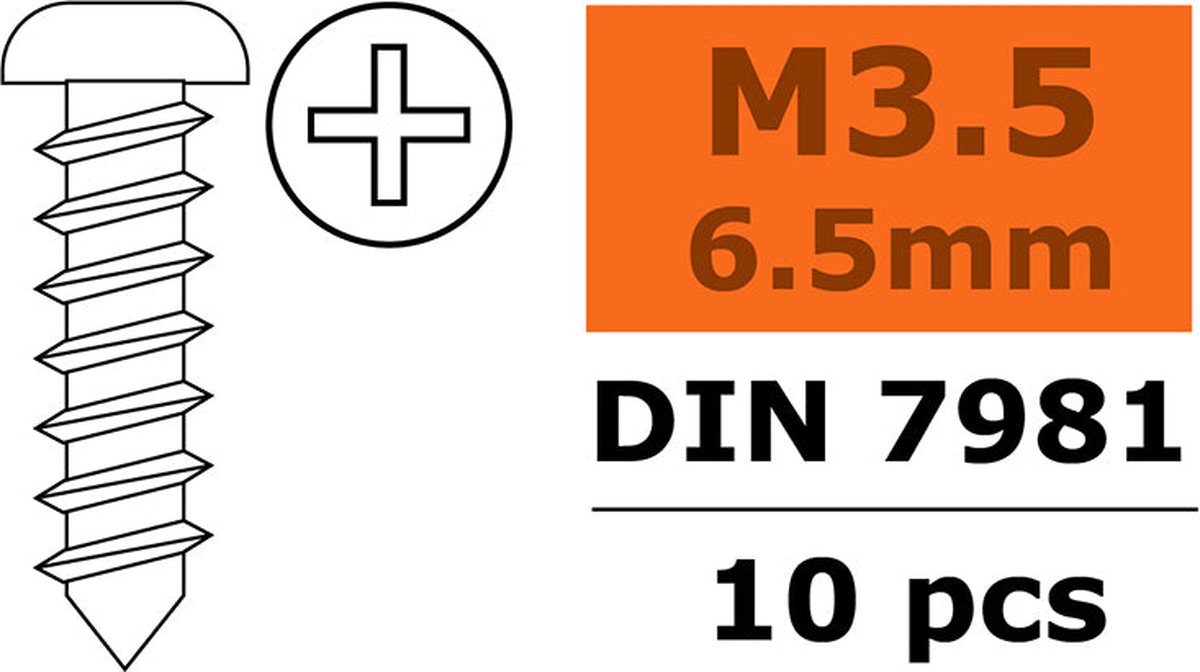 Revtec - Zelftappende cilinderkopschroef - 3,5X6,5mm - Gegalvaniseerd staal - 10 st