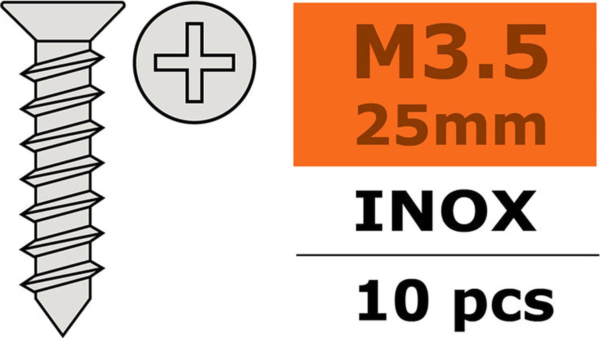   - Zelftappende verzinkkopschroef - 3,5X25mm - Inox - 10 st
