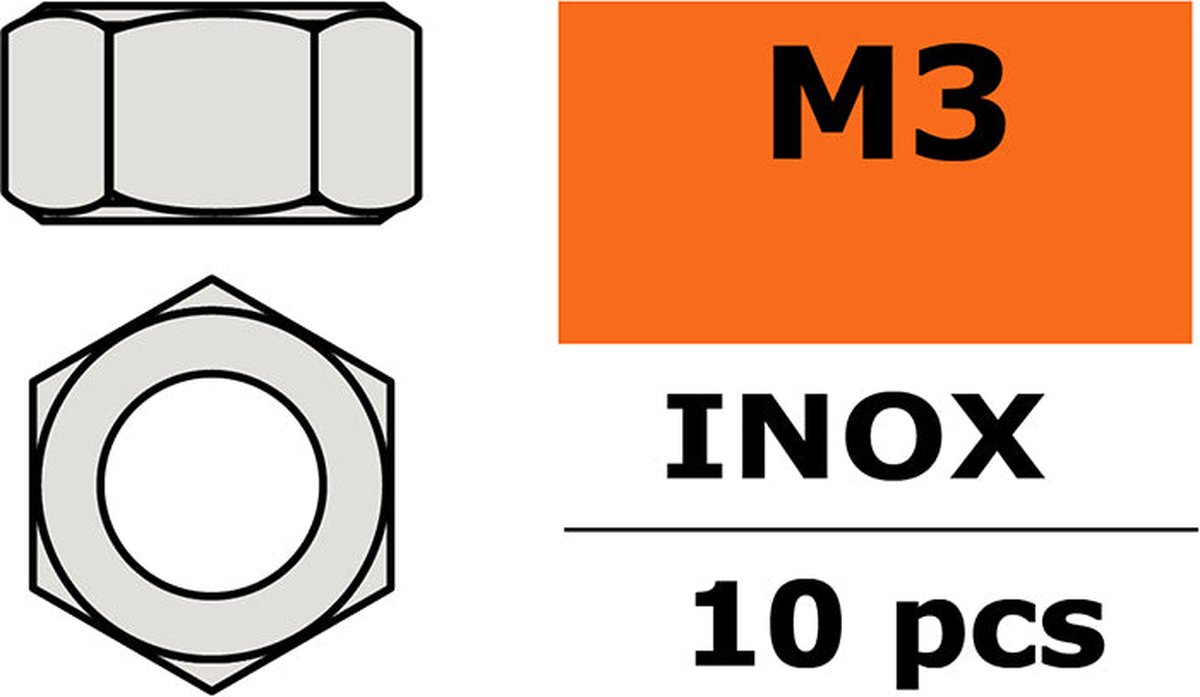   - Zeskantmoer - M3 - Inox - 10 st