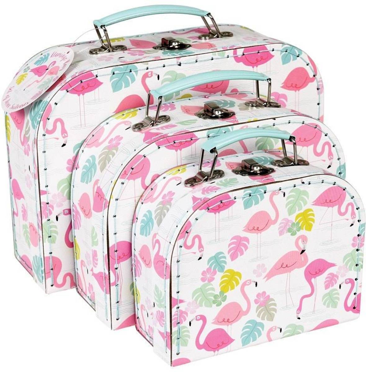 Rex London set van 3 koffertjes Flamingo Kofferset Flamingo