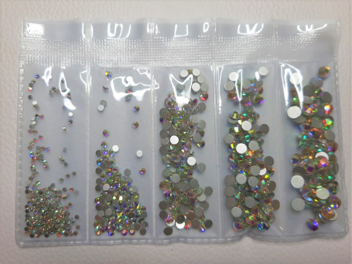 RHINESTONES CRYSTAL AB MIX (non-hotfix), set met diverse maten