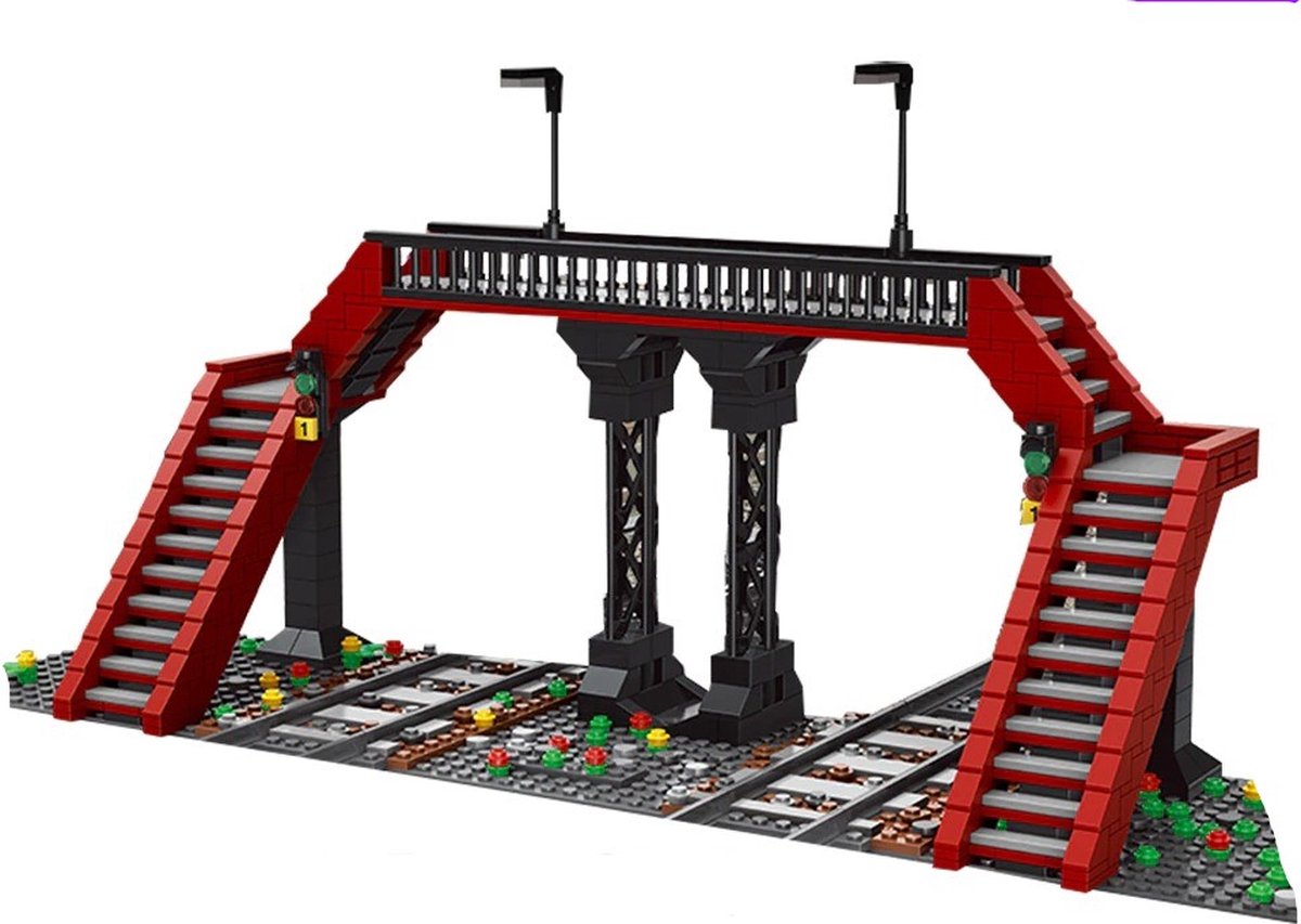 Rhydo® Loopbrug voor Lego Treinbaan - Bouwpakket / Bouwset - 655 Stenen - Treinbaan Decoratie - Met Instructieboekje - Rood