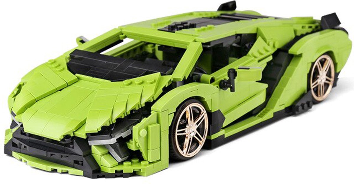 Rhydo® Raceauto Lego - 1133 Stenen - Speelgoedauto - Race Stunt Wagen - Speelgoedvoertuig- 34 cm Lang - Draaibare Wielen - Groen