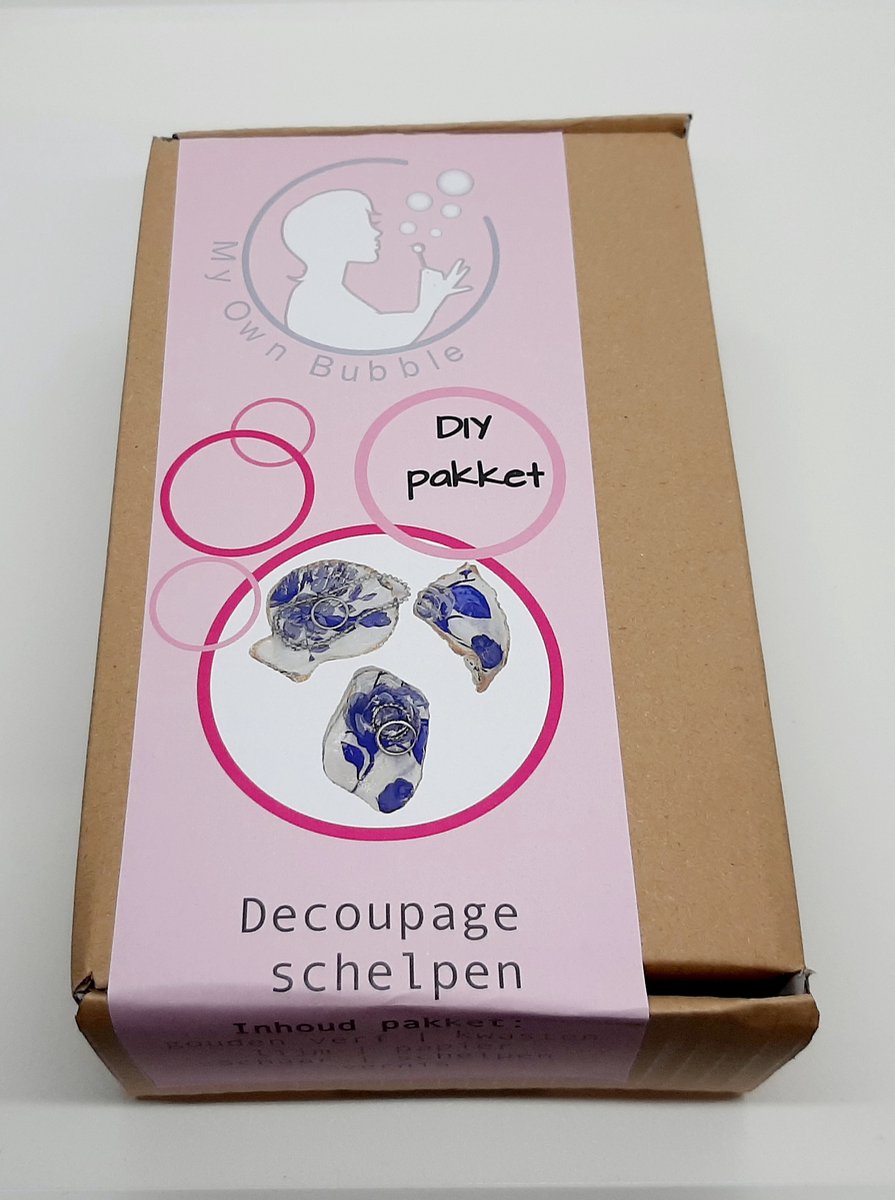 DIY pakket decoupage schelpen - schelpen versieren - decoreren - decoratie - oesterschelpen