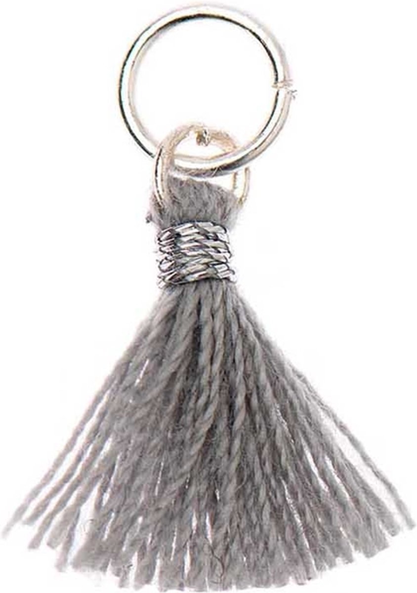 Kwastje voor sieraden of decoratie 11mm Grey met zilverkleurig oog