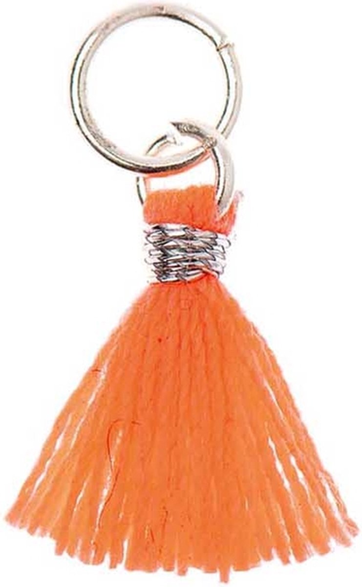 Kwastje voor sieraden of decoratie 11mm Neon Orange met zilverkleurig oog