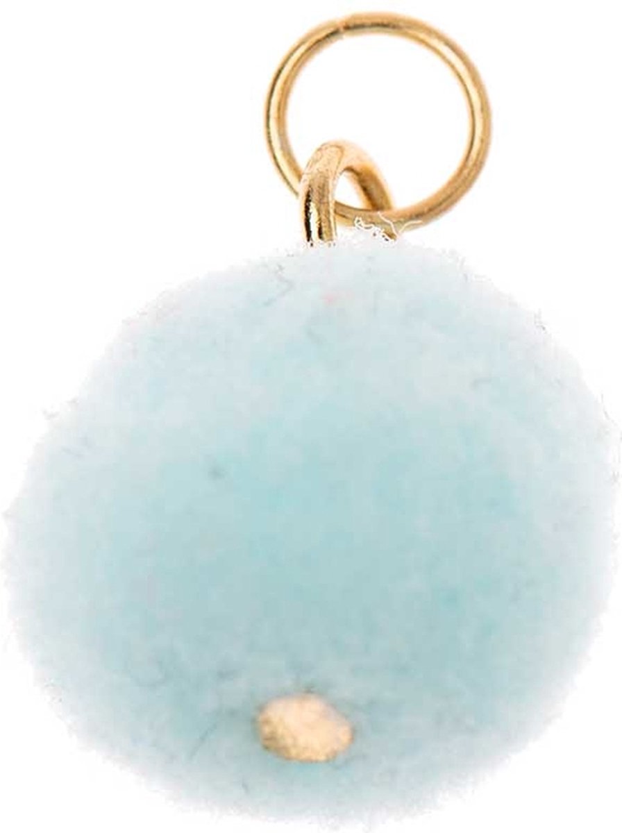 Pompon voor sieraden of decoratie 12mm Light Blue met goudkleurig oog