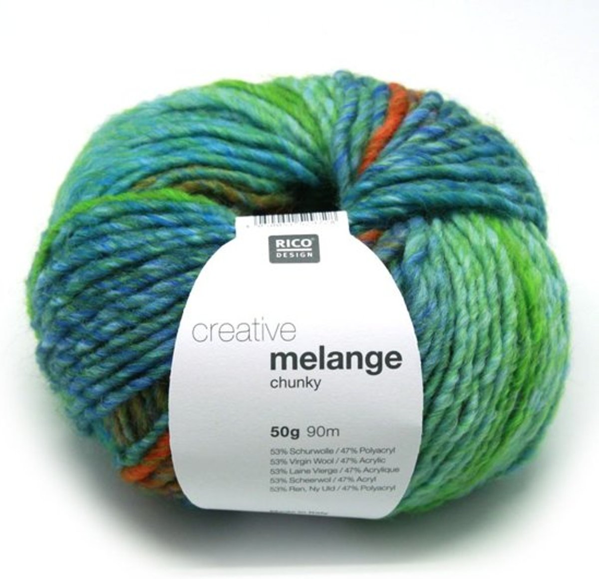 Rico Creative Melange Chunky - Groen-Oranje blauw (033) - PAK MET 6 BOLLEN a 50 GRAM. KL.NUM. 7474.