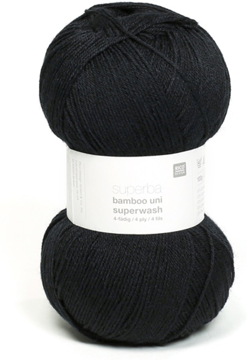 Rico Design Superba Bamboo Uni Superwash 006 ZWART. 7 BOLLEN a 100 GRAM. PARTIJ 857.