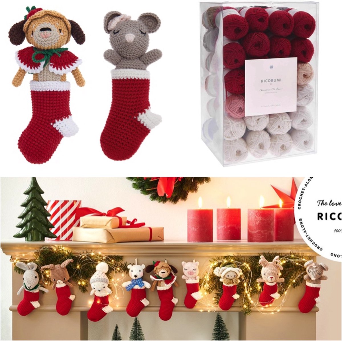 Ricorumi Christmas CAL Box 1 - limited edition - haakpakket van 9 kerstsokken met losse beesten erin