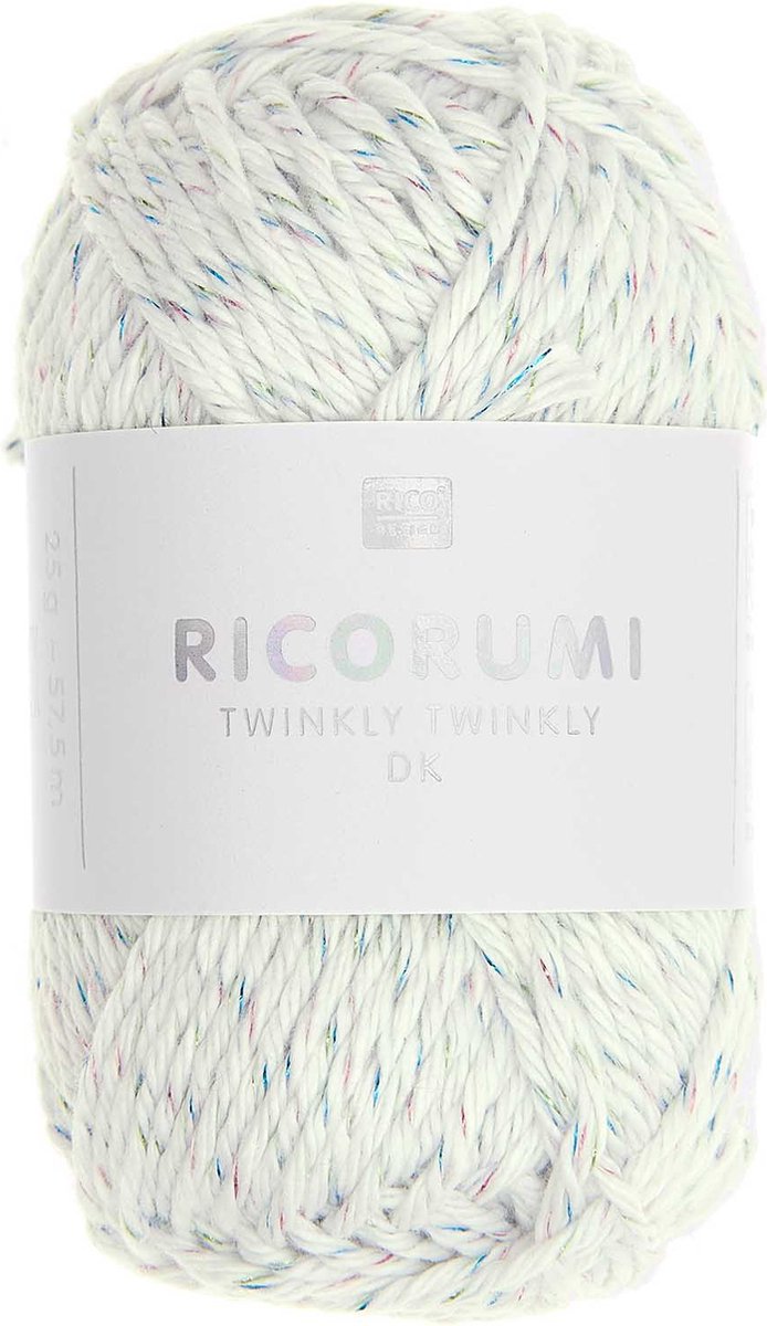 Ricorumi twinkly twinkly 002 regenboog wit - kleine bol katoengaren met glitter