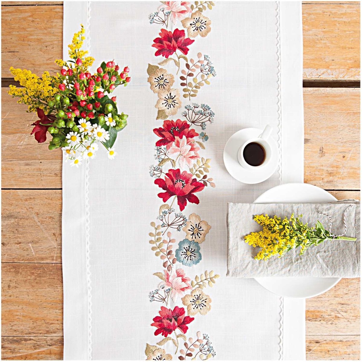 Borduurpakket Rico tafelloper 40x138 cm bloemen