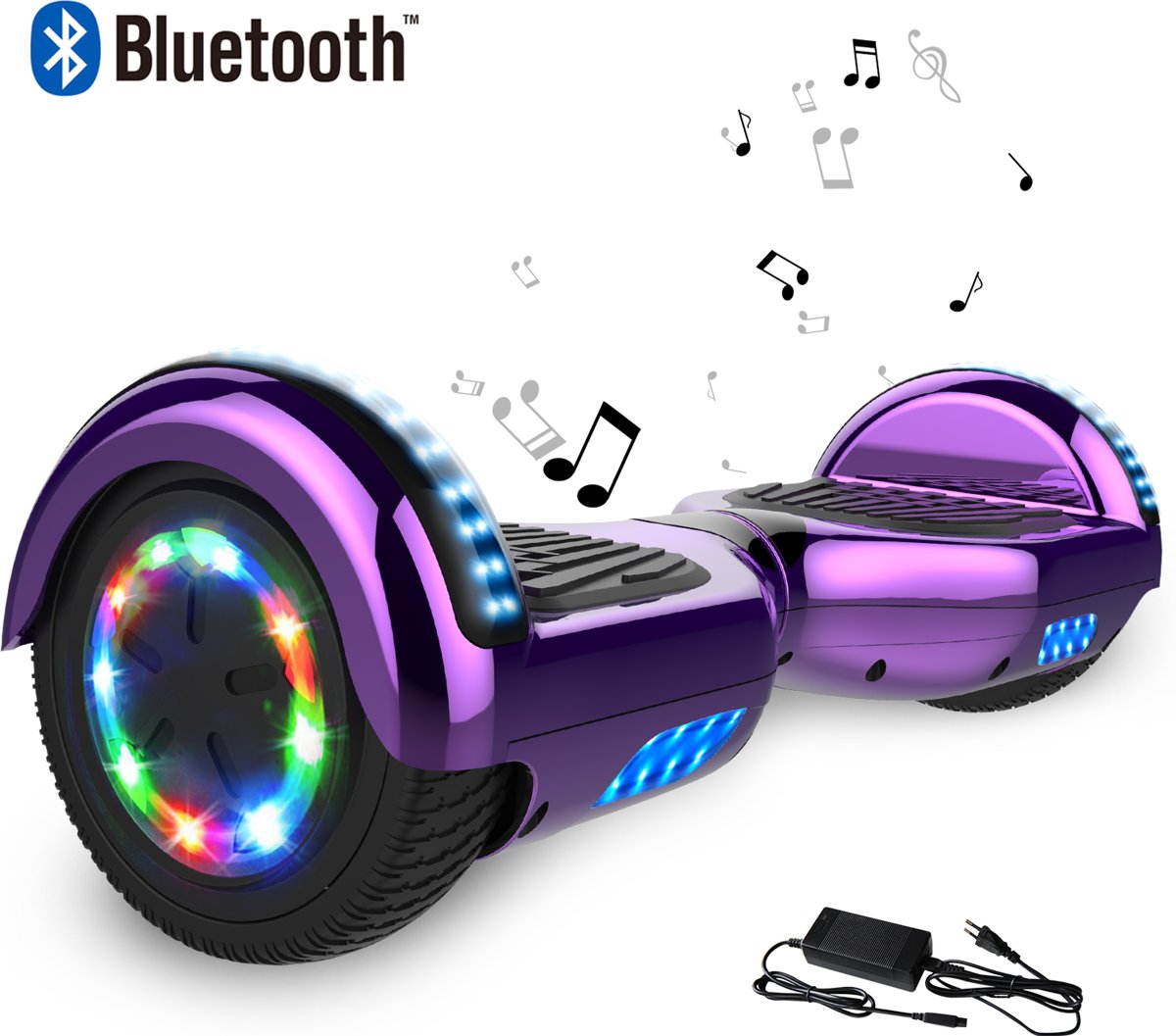 RideOn 6.5 inch Hoverboard met Flits Wielen,Elektrische Zelfbalancerende Scooter,Bluetooth Speaker,LED verlichting - Paars