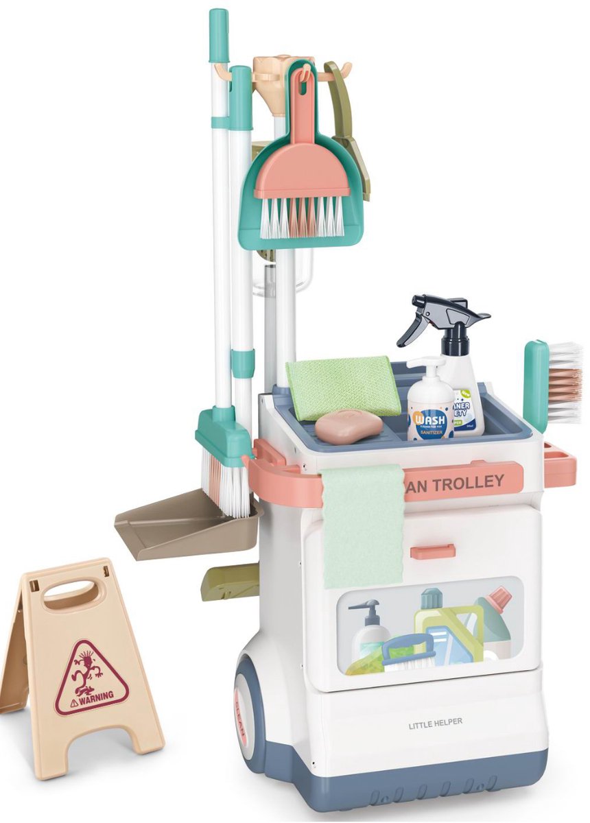   Schoonmaaktrolley – Speelgoed Stofzuiger – Schoonmaakkar – Schoonmaakset – Poetswagen – Poetskar - 34x31x71CM