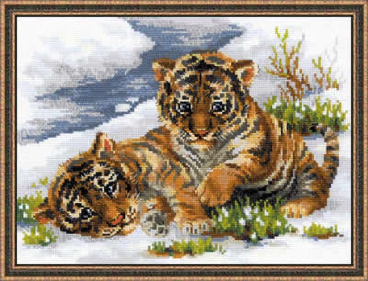 BORDUURPAKKET TIGER CUBS IN SNOW - RIOLIS -telpatroon om zelf te borduren