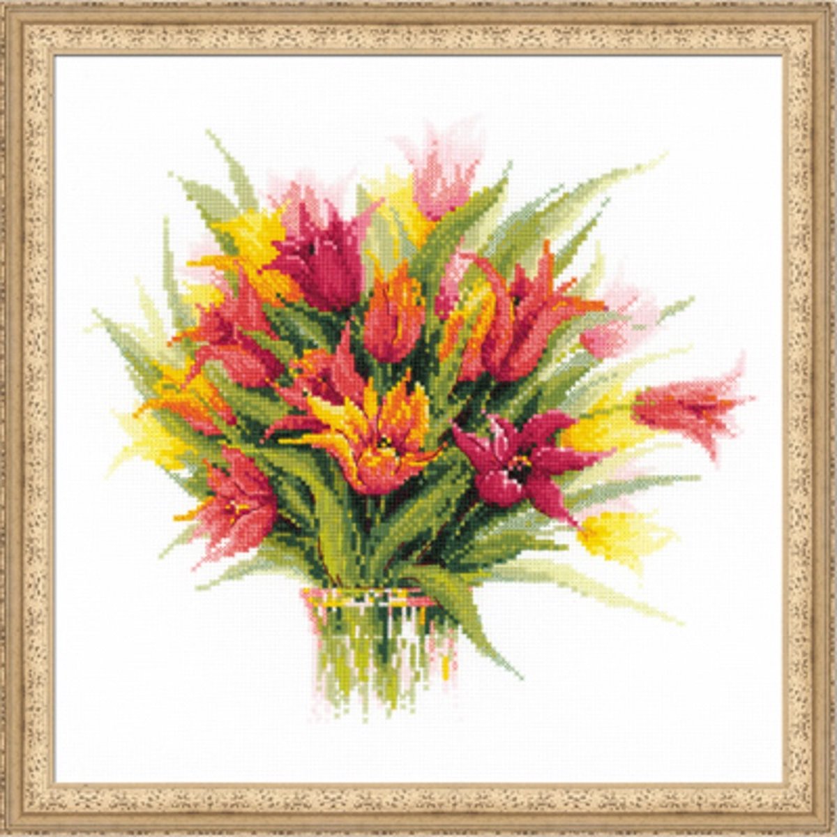 BORDUURPAKKET TULIPS IN A VASE - RIOLIS - telpatroon om zelf te borduren (11 count AIDA, dus grove stof)