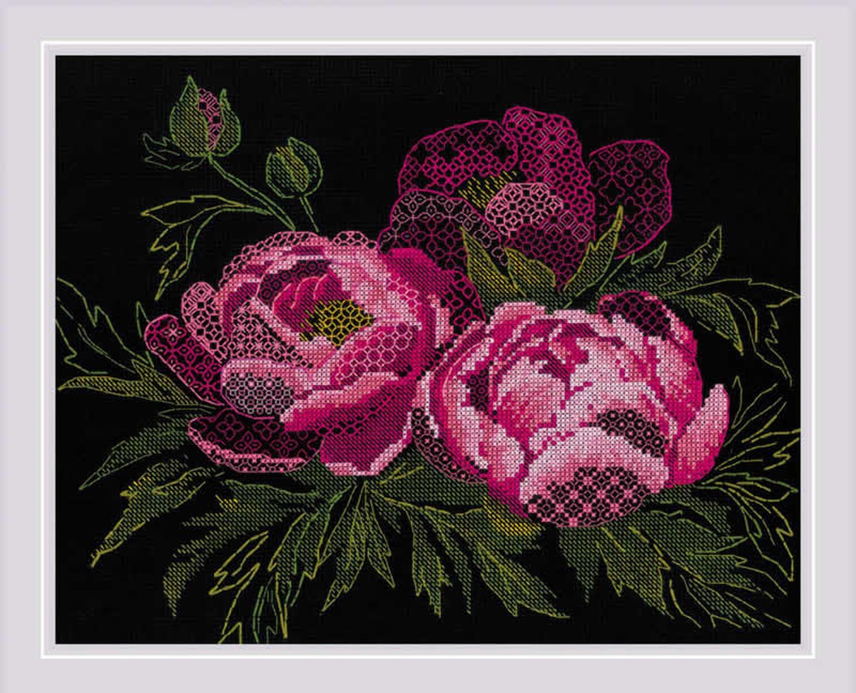 Borduurpakket Lace Peonies van Riolis 2024 om te borduren