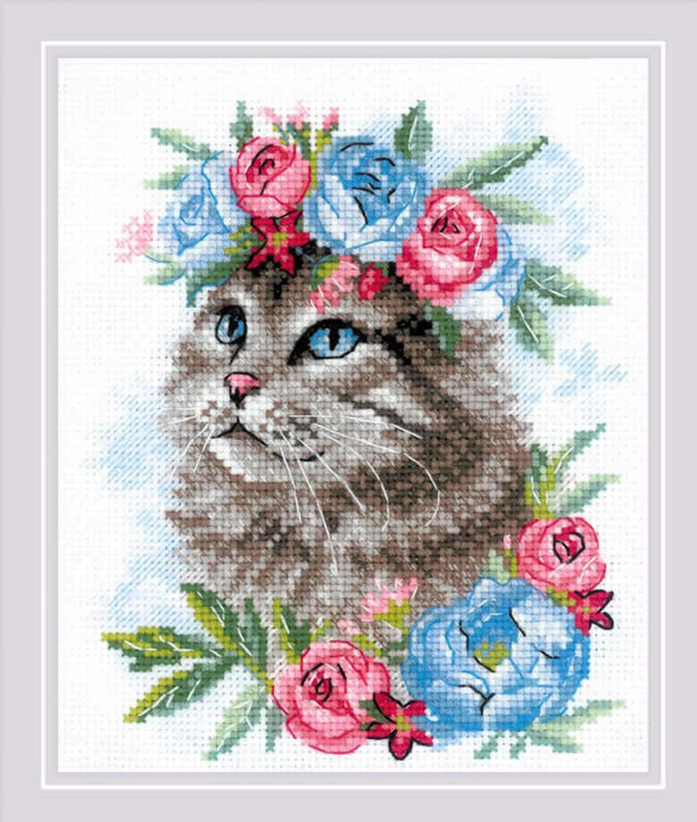 Cat in Flowers Aida Riolis Borduurpakket 2088