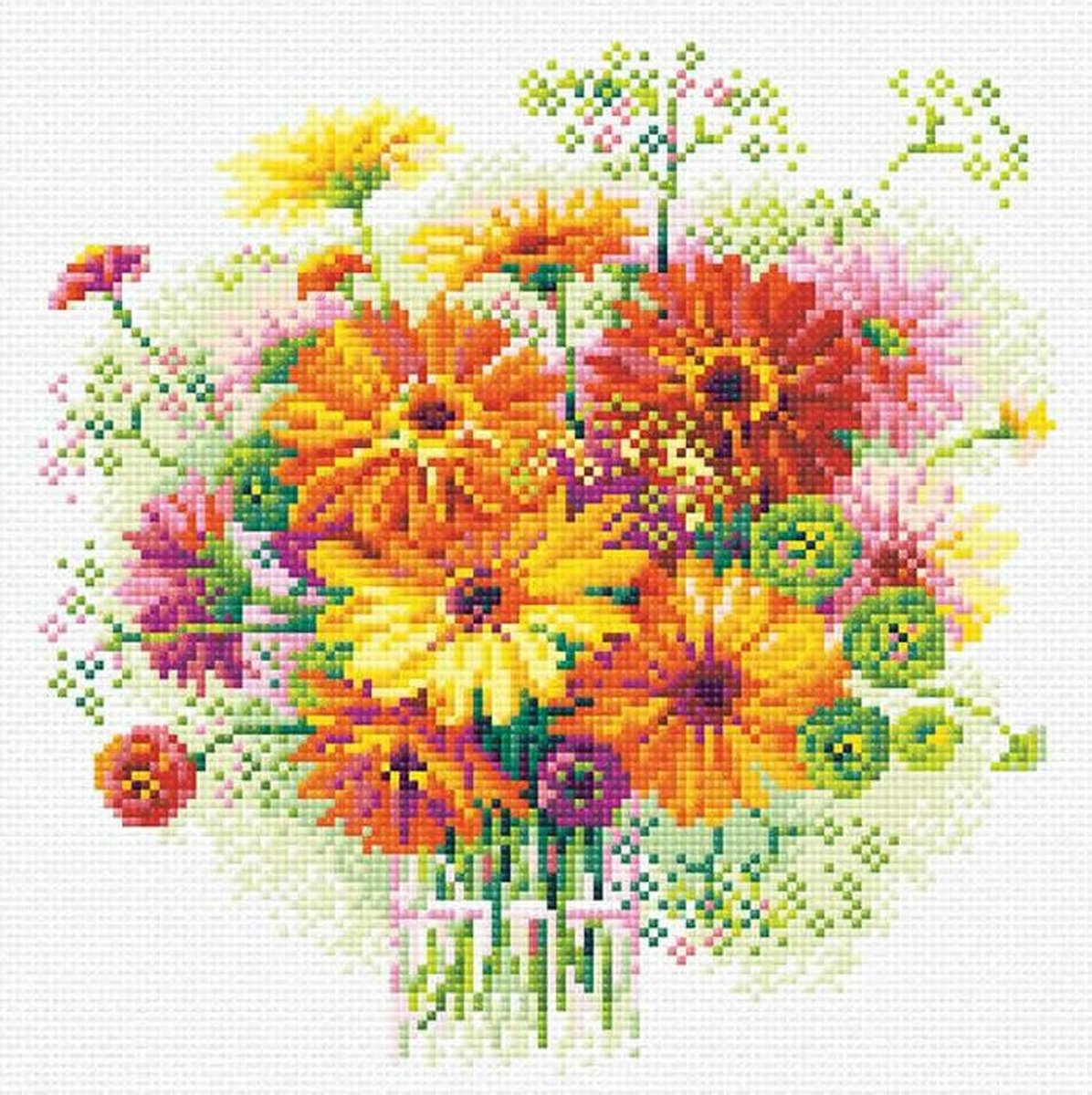 Diamond painting - boeket gerberas - 30x30 - full - vierkant