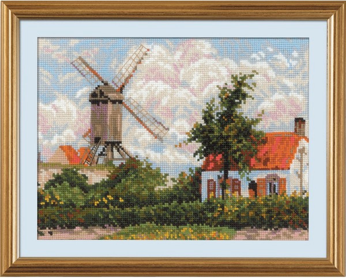 Riolis Borduurpakket Windmolen in Knokke naar het schilderij van C. Pissarro