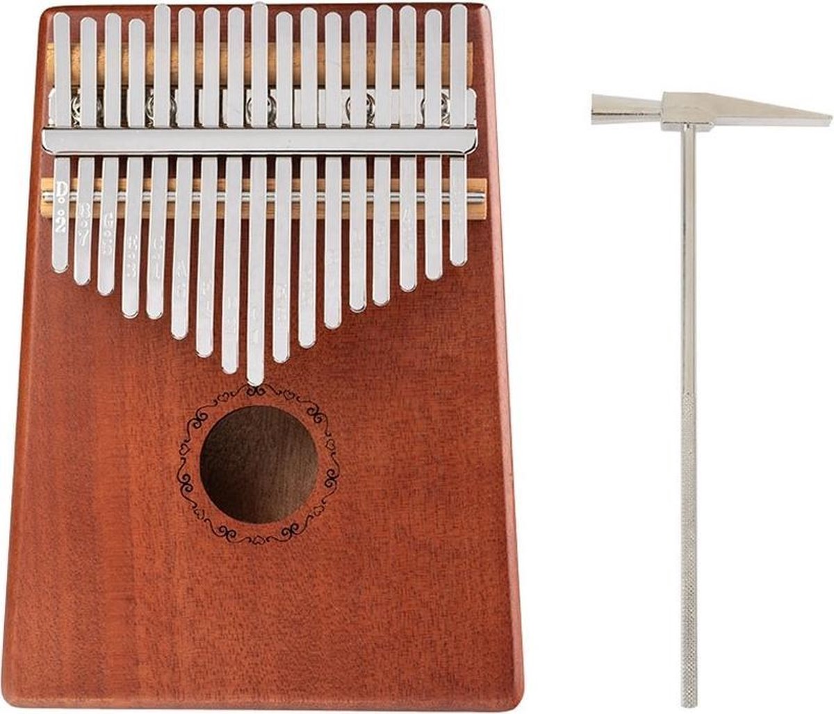 Ritmi Kalimba Set – Duimpiano – Muziekinstrument - Gemaakt van Mahonihout - 17 Tonen – Complete Set Inclusief Accessoires – Leuk Cadeau voor Man / Vrouw en Kind - Houtbruin