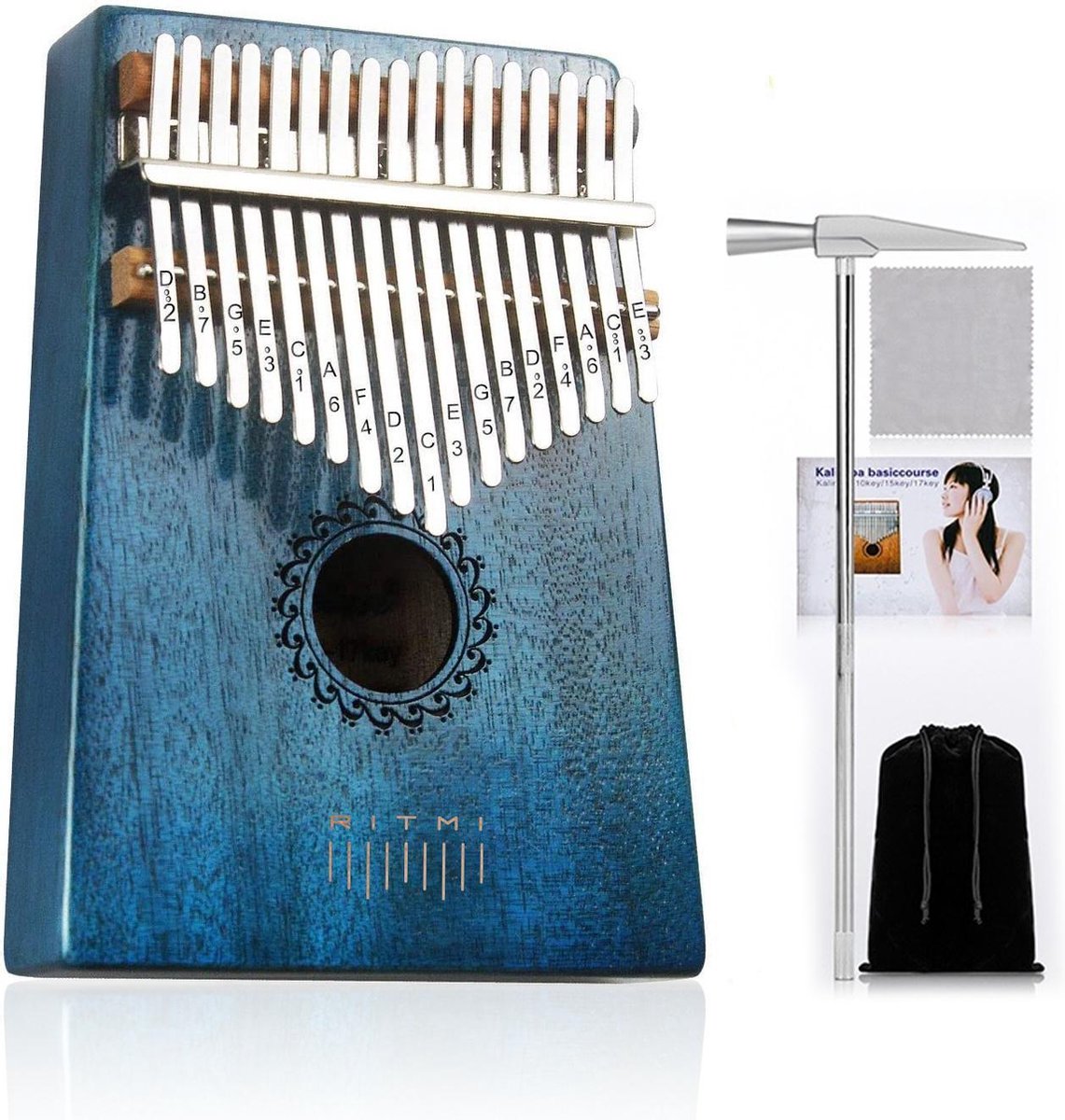 Ritmi Kalimba Set – Duimpiano – Muziekinstrument - Gemaakt van Mahonihout - 17 Tonen – Complete Set Inclusief Accessoires – Leuk Cadeau voor Man / Vrouw en Kind