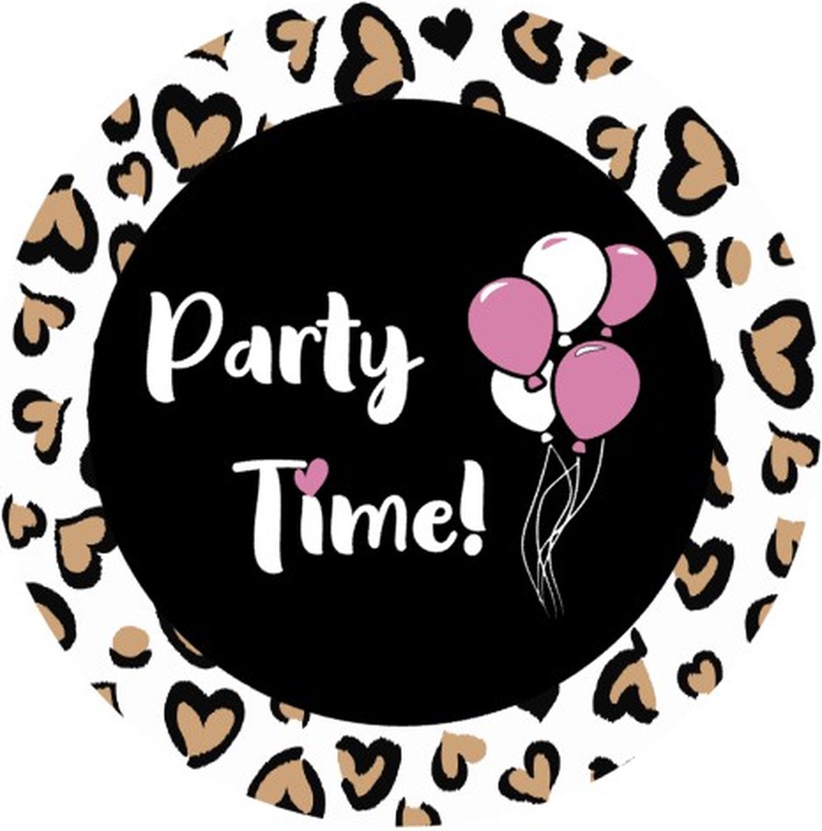 25 x Panter Stickers - Party Time - Panterprint - Ballonnen - Feestje - Sluitstickers - Kinderfeest Traktatie - Uitdelen - Uitdeeltraktatie - Wensetiket - Rond - 40mm - Glossy sticker