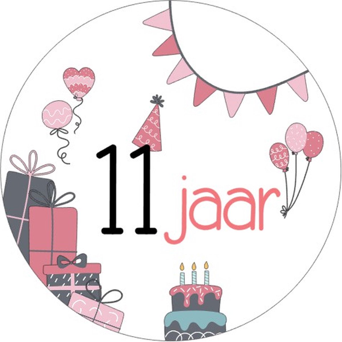 25x Sluitsticker 11 Jaar - Roze - 40 mm - Meiden Sticker - Sluitzegel - Sticker Verjaardag meisjes - Ballonnen - Cadeaus Kados - Glossy - Sluitzegel - Wensetiket - Uitdelen - Jarig - Trakteren - Hoera