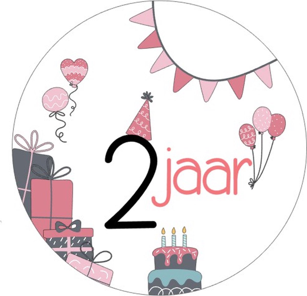 25x Sluitsticker 2 Jaar - Roze - 40 mm - Meiden Sticker - Sluitzegel - Sticker Verjaardag meisjes - Ballonnen - Cadeaus Kados - Glossy - Sluitzegel - Wensetiket - Uitdelen - Jarig - Trakteren - Hoera