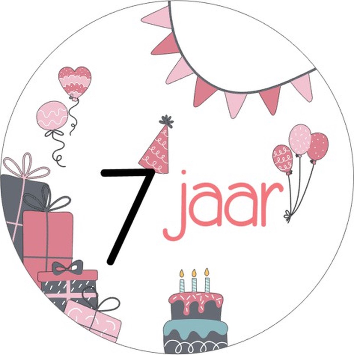 25x Sluitsticker 7 Jaar - Roze - 40 mm - Meiden Sticker - Sluitzegel - Sticker Verjaardag meisjes - Ballonnen - Cadeaus Kados - Glossy - Sluitzegel - Wensetiket - Uitdelen - Jarig - Trakteren - Hoera