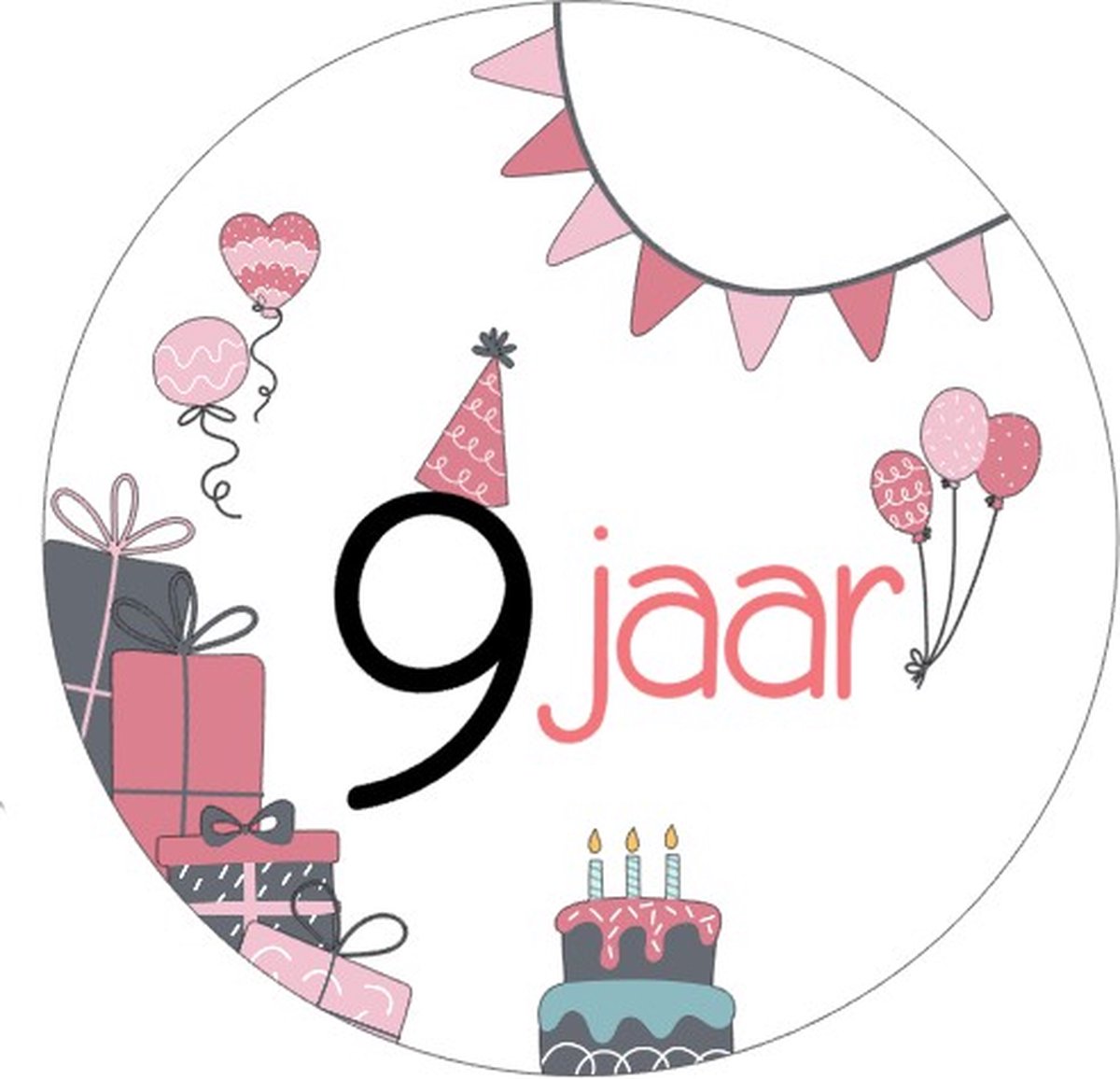 25x Sluitsticker 9 Jaar - Roze - 40 mm - Meiden Sticker - Sluitzegel - Sticker Verjaardag meisjes - Ballonnen - Cadeaus Kados - Glossy - Sluitzegel - Wensetiket - Uitdelen - Jarig - Trakteren - Hoera