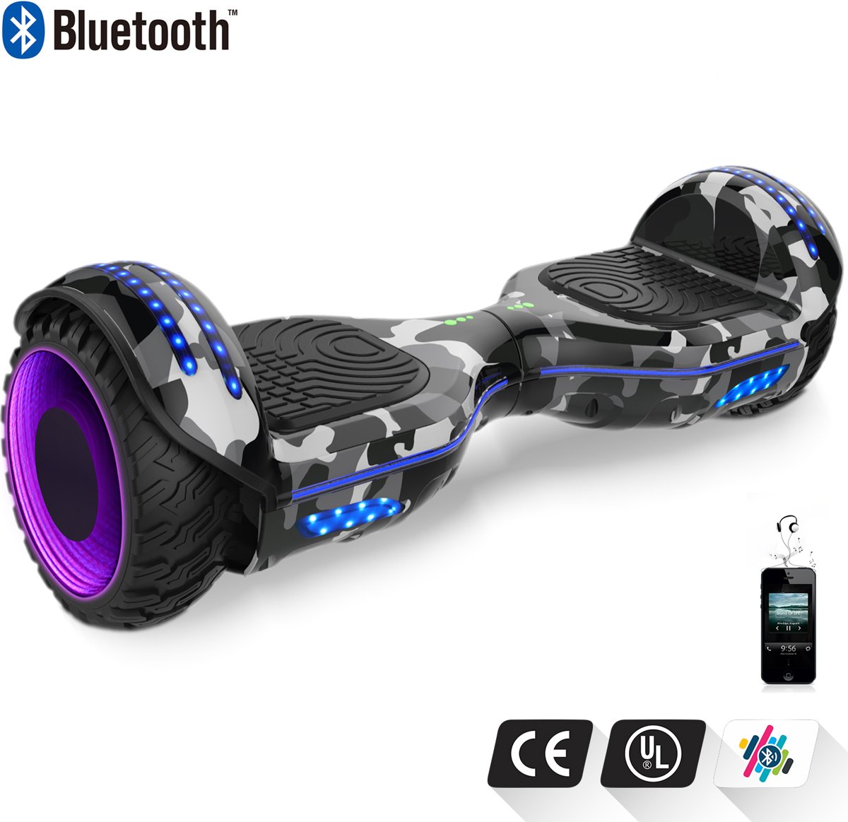 Road Flow Hoverboard SUV 6.5 inch met Flits Wielen, Gyropode Off-Road met TAOTAO moederbord, Bluetooth Speaker, LED-lamp, CE gecertificeerd