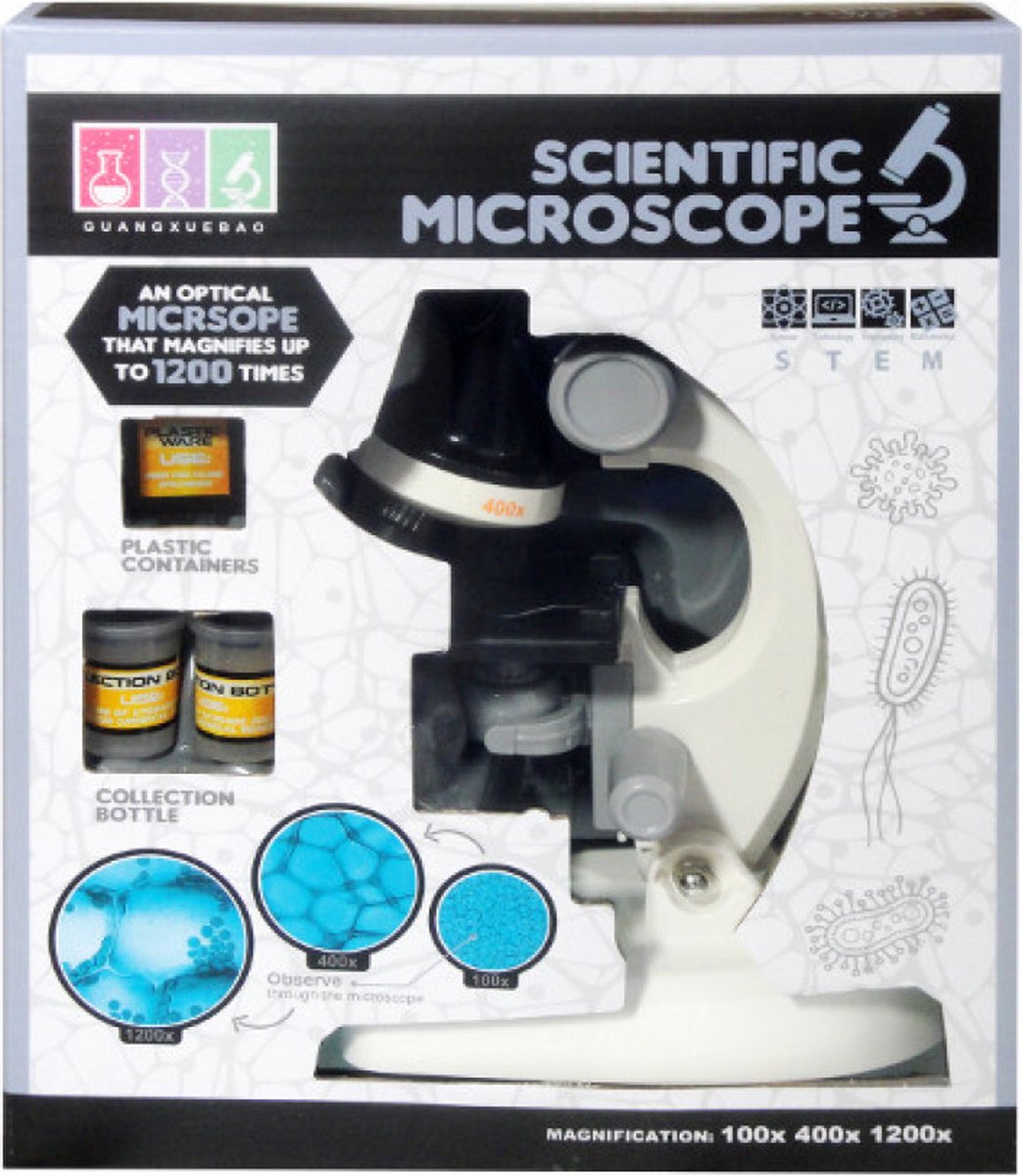 microscoop voor kinderen vergroting 100 x , 400 x , 1200 x .