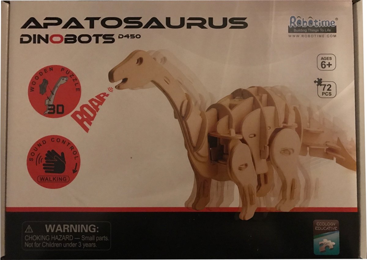 Lopende 3D Apatosaurus Houten Puzzel met sound control