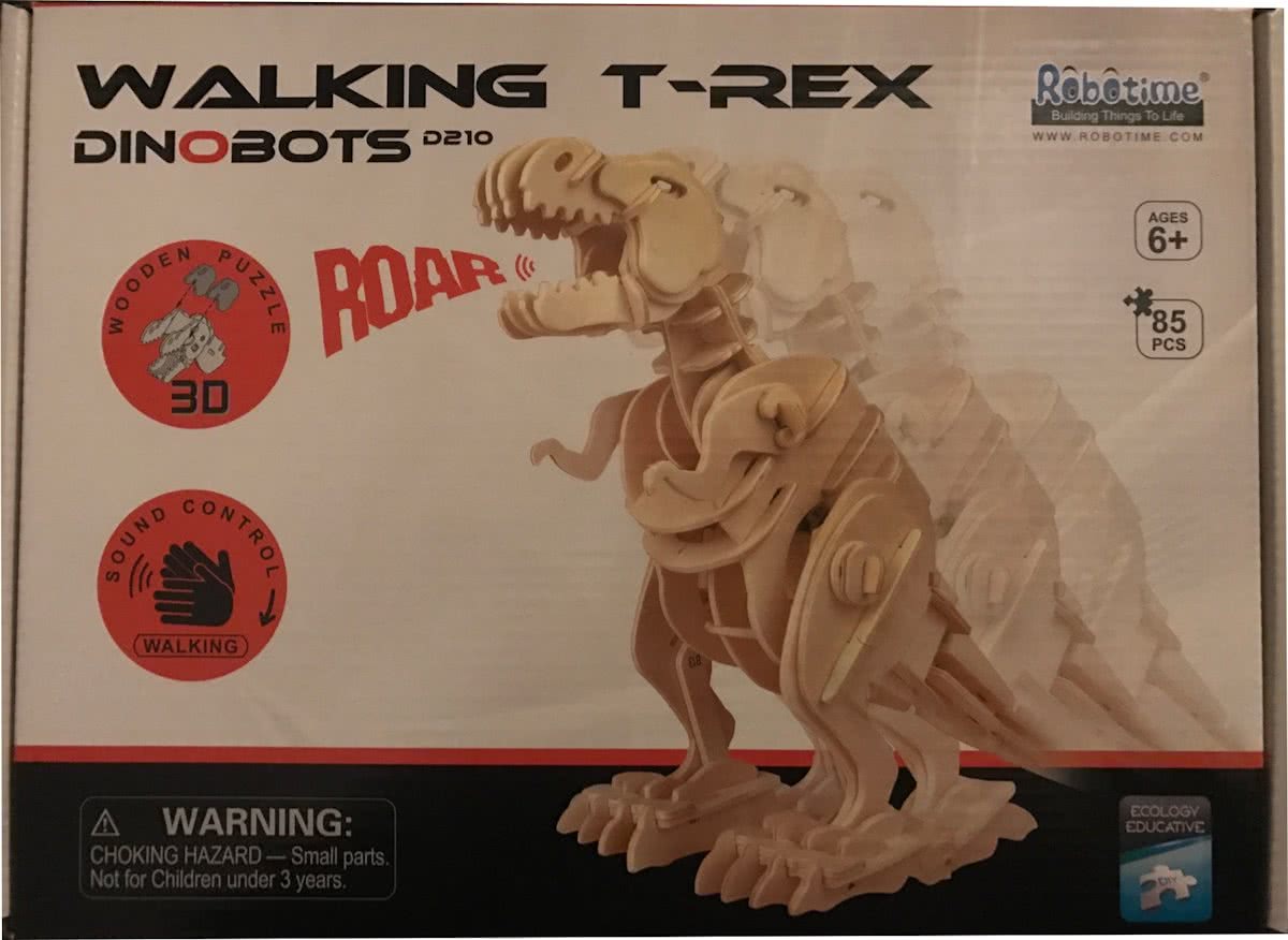 Lopende 3D Dino T-Rex Houten Puzzel met sound control