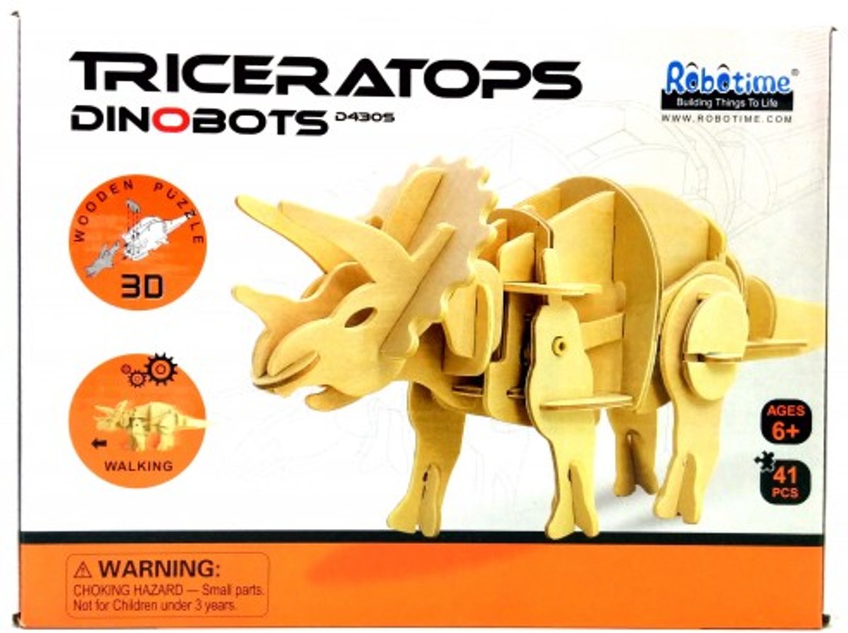 Lopende 3D Triceratops Houten Puzzel